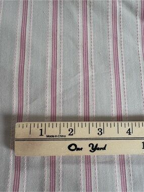 Vintage fabric 7+ yards taupe pink woven cotton stripe decorator French country